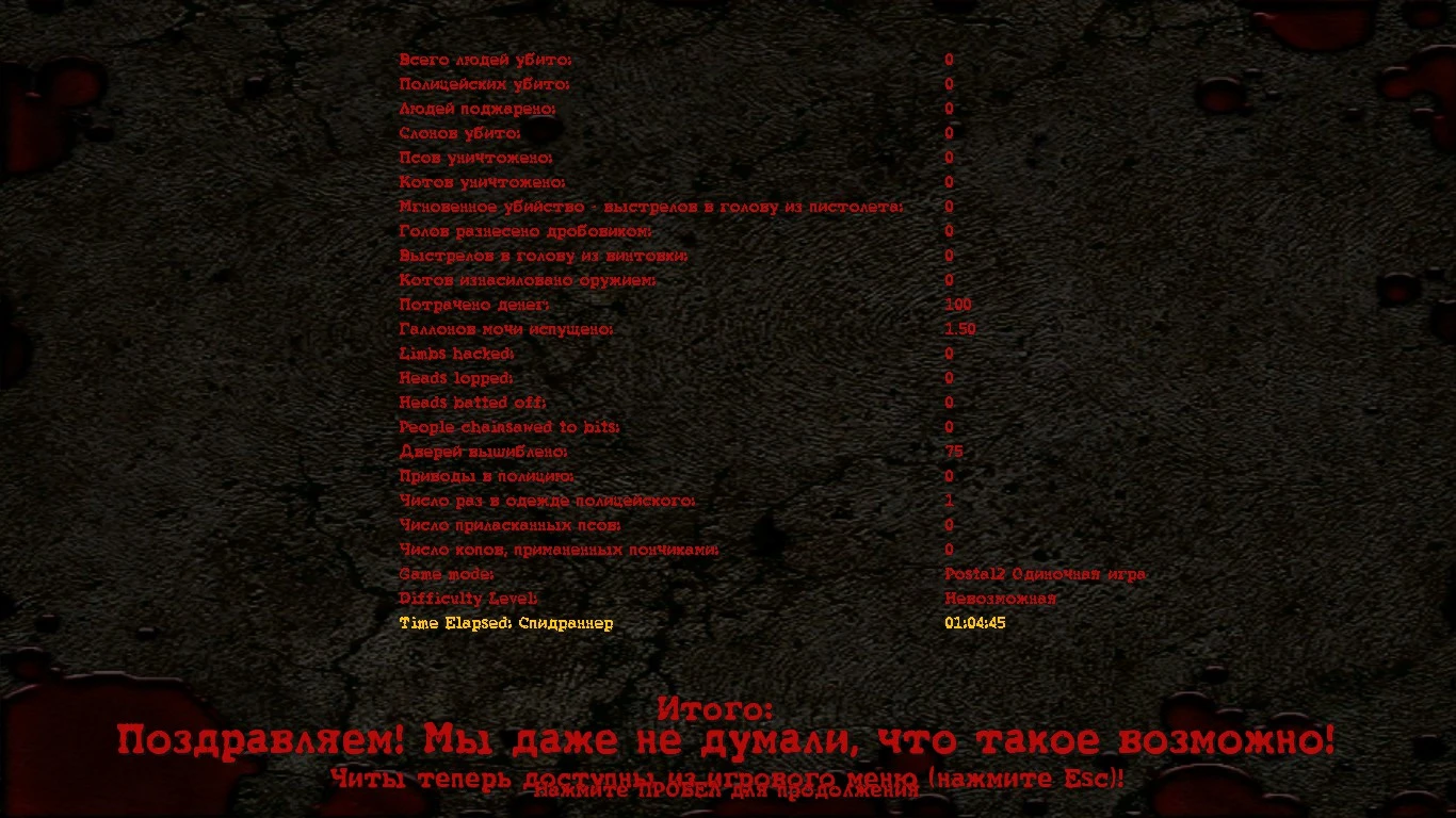 Postal 2 Complete: Сохранение (Достижения 40 Year Old Virgin, Anustart! и Planet of the Apes: The Musical)