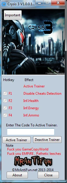 Crysis 3: Трейнер/Trainer (+3) [1.0.0.1] {MrAntiFun}