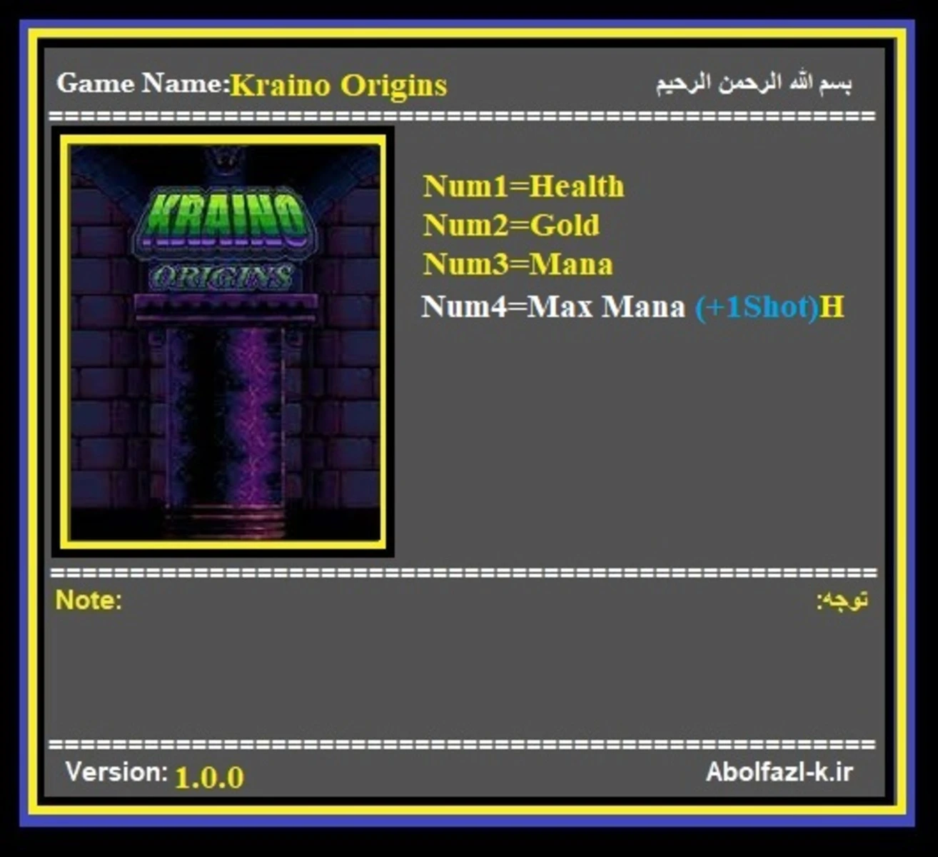 Kraino Origins "Трейнер +4" [1.0] {Abolfazl.k}