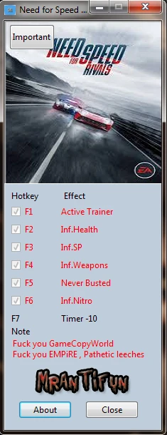 Need for Speed ~ Rivals: Трейнер/Trainer (+7) [1.2: 32 Bit] {MrAntiFun}