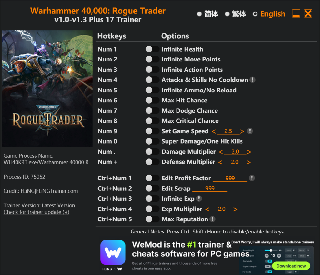 Warhammer 40,000: Rogue Trader "Трейнер +17" [1.0 - 1.3] {FLiNG}