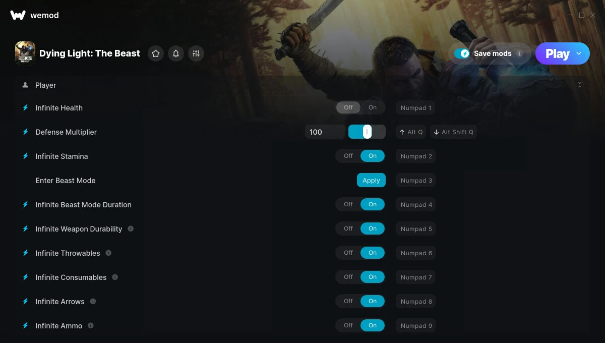 Dying Light: The Beast "Трейнер +34 от WeMod: Здоровье, выносливость, патроны и пр"
