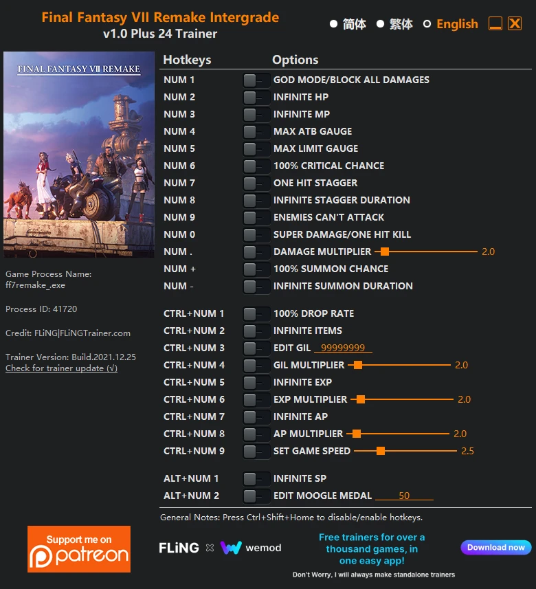 Final Fantasy VII Remake ~ Intergrade: Трейнер/Trainer (+24) [1.0] {FLiNG}