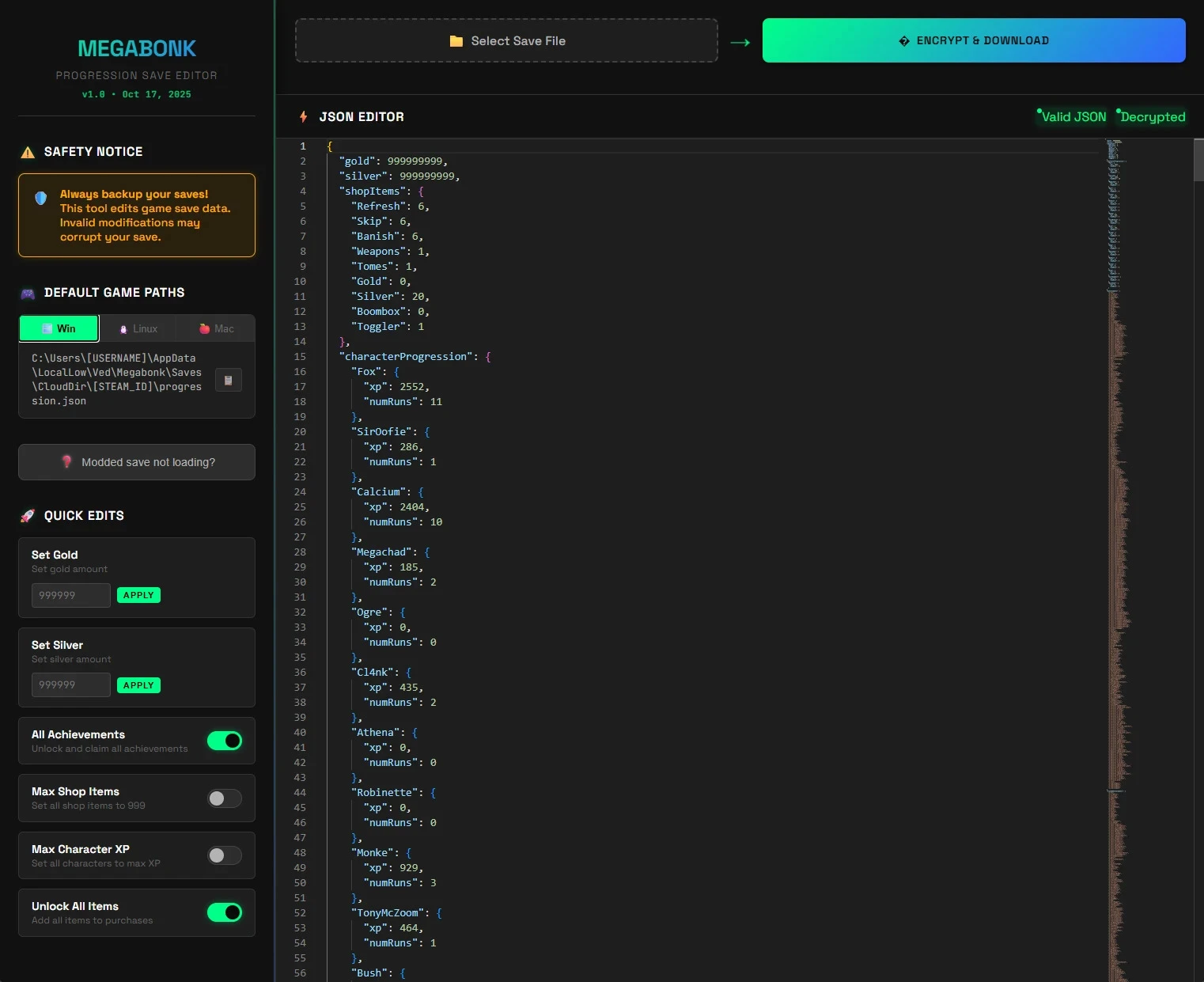Megabonk "Чит-Мод: Редактор сохранений" [1.1] {Dom In Matrix}