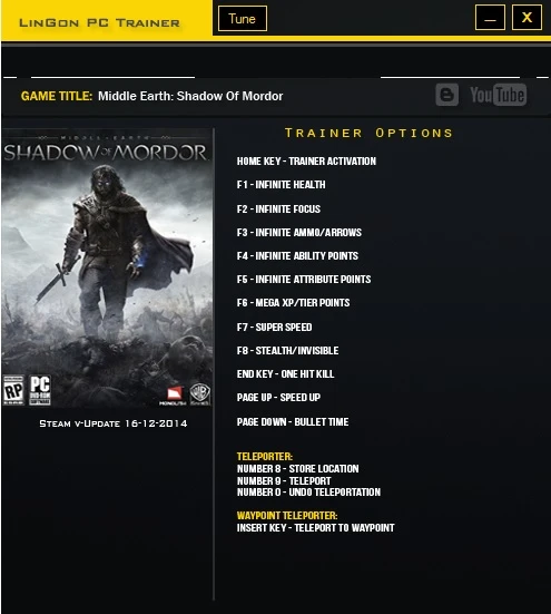 Middle-Earth: Shadow of Mordor: Трейнер/Trainer (+14) [Update: 16-12-2014] [LinGon]