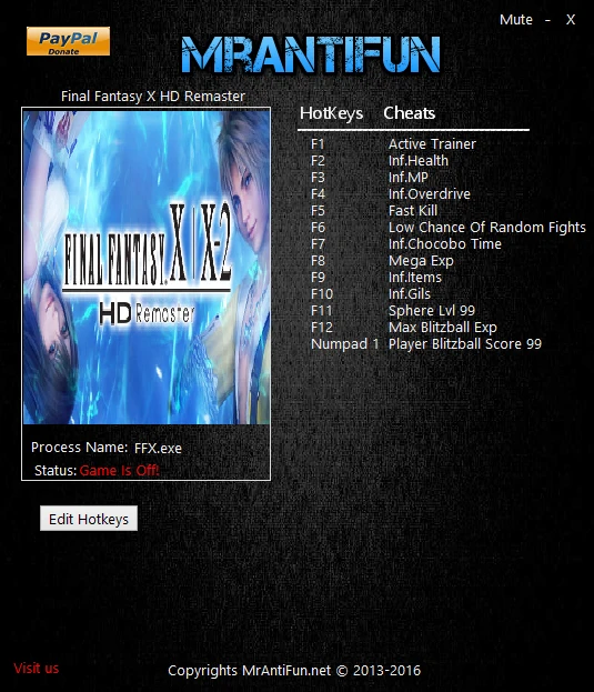 FINAL FANTASY X HD Remaster: Трейнер/Trainer (+12) [1.00] {MrAntiFun}