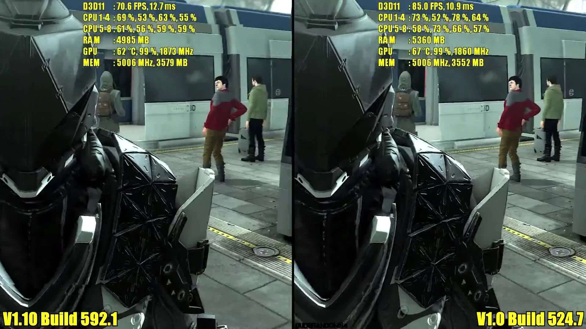 Deus Ex Mankind Divided Day One Build 524.7 Vs 592.1 Частота кадров