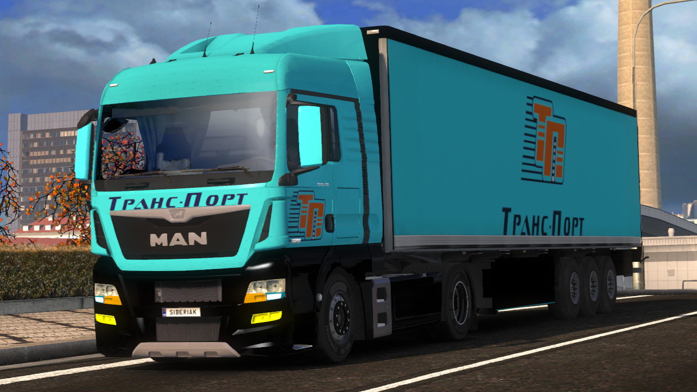 Euro Truck Simulator 2 "Комбинированный скин "ТрансПорт" для MAN TGX euro6 и прицепа"