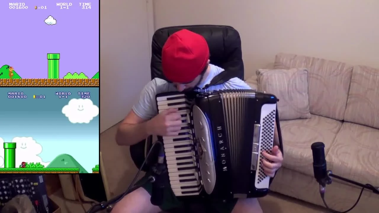 Музыкальная тема из Super Mario Bros. на аккордеоне