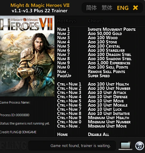 Might and Magic: Heroes 7: Трейнер/Trainer (+22) [1.1 - 1.3 : 64 Bit] {FLiNG}