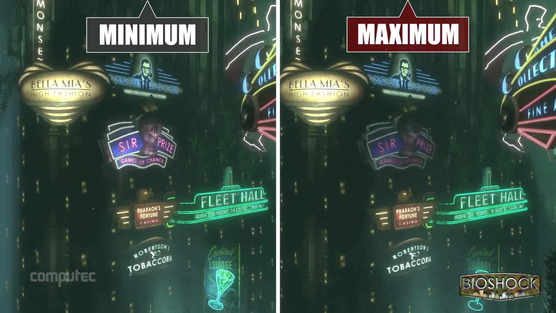 Bioshock: The Collection "Сравнение минимальных и максимальных настроек на PC"