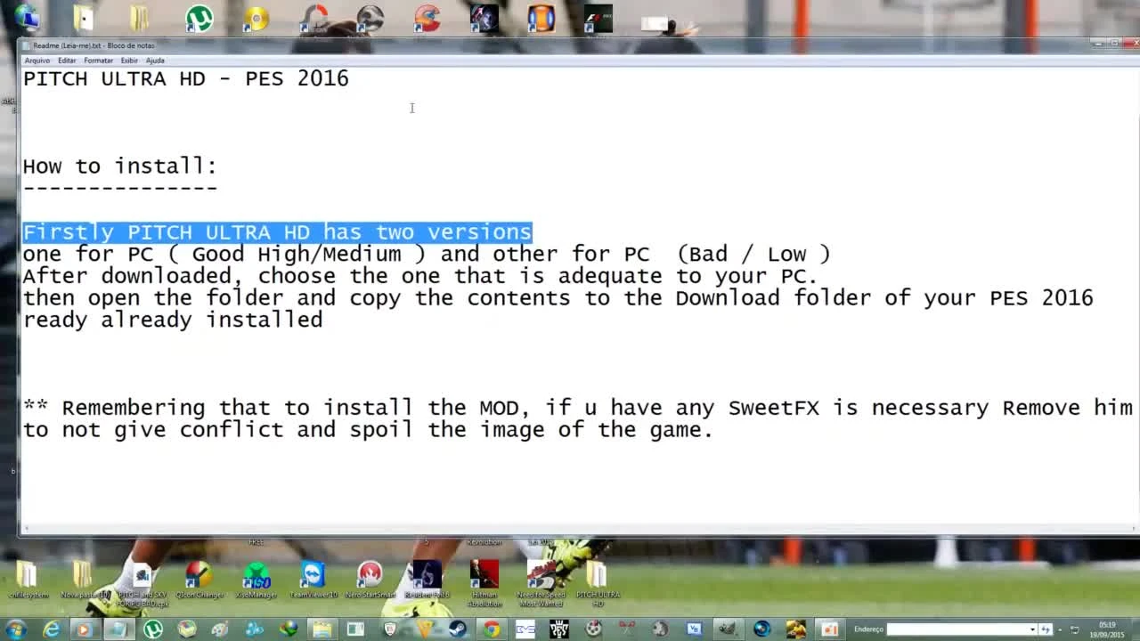 Инструкция по установке мода PES 2016 "Новый газон - Ultra HD by Estarlen Silva"