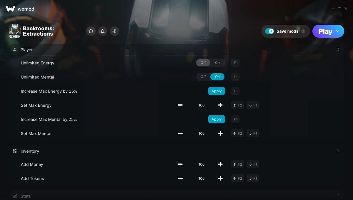 Backrooms: Extractions "Трейнер +19 от WeMod: Энергия, день, токены, опыт, скорость, открытые двери"