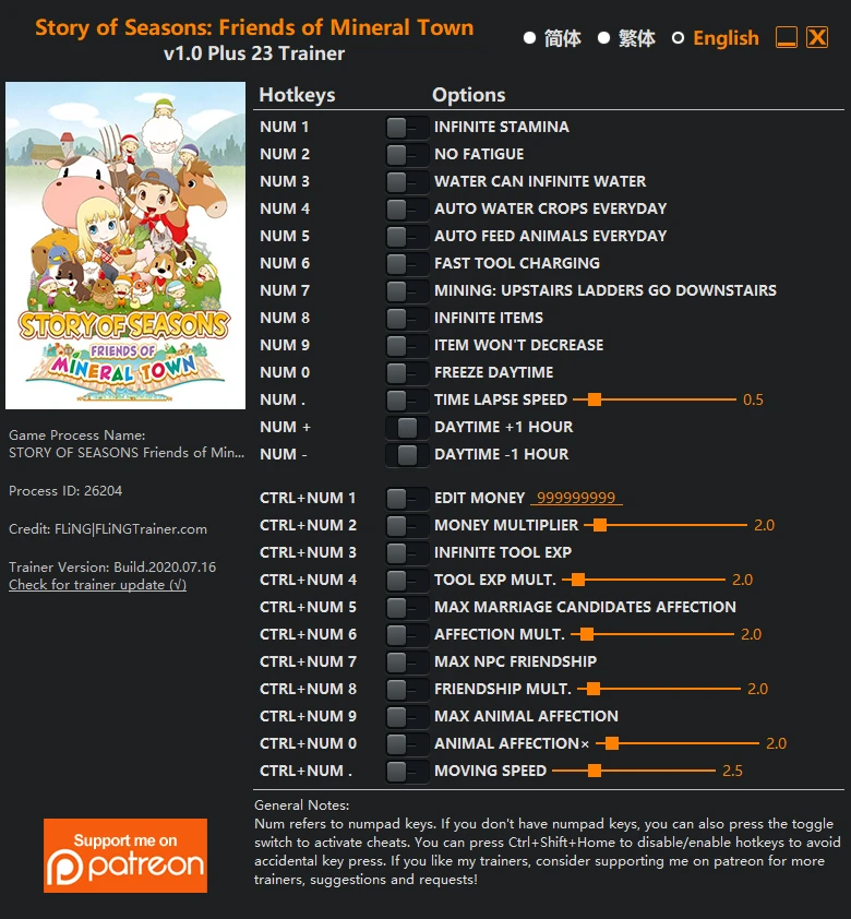 Story of Seasons: Friends of Mineral Town: Трейнер/Trainer (+23) [v1.0] {FLiNG}