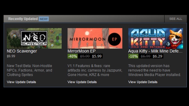 Новая система отслеживания обновлений в Steam