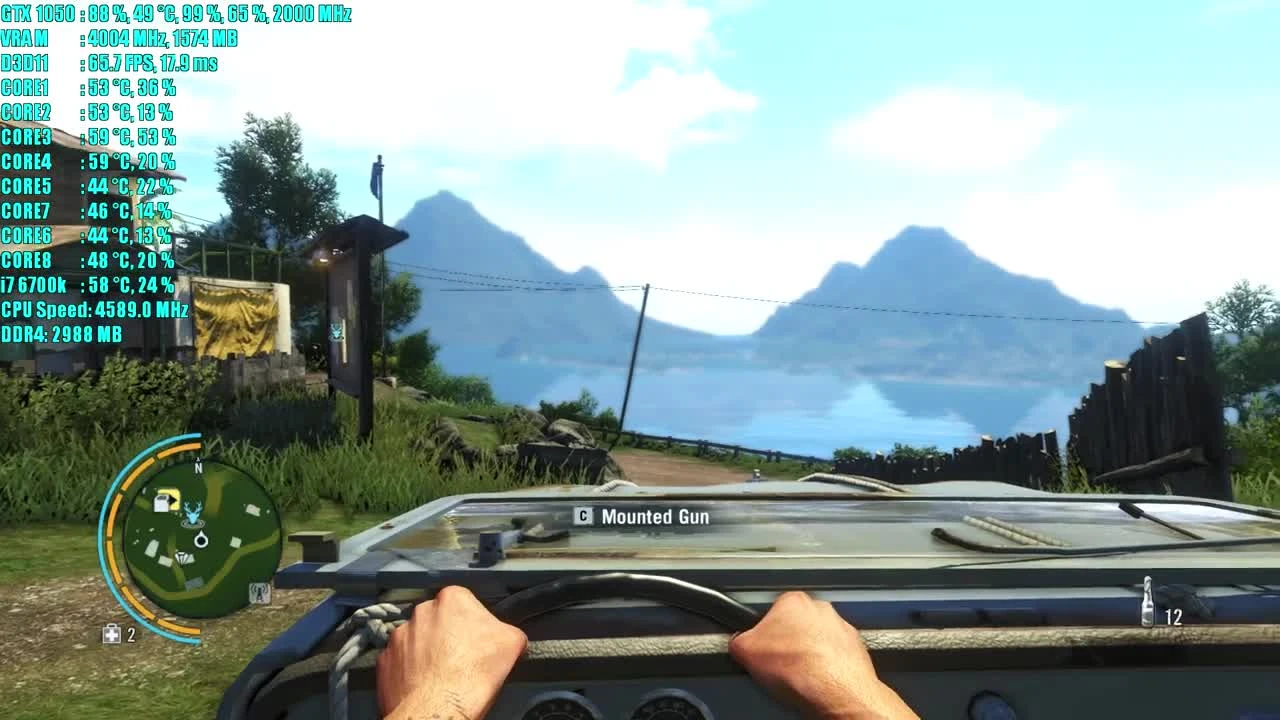 Far Cry 3 GTX 1050 2GB | 1080p Ультра настройки | Фреймрейт тест