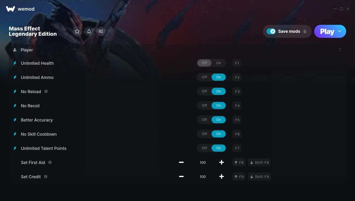 Mass Effect 3: Legendary Edition "Трейнер +9 от WeMod: Здоровье, патроны, отдача и пр"