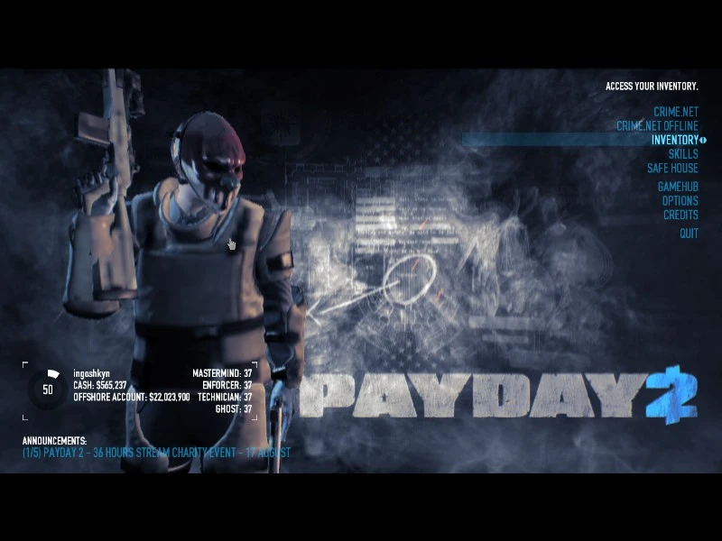 PAYDAY 2 - SaveGame/Сохранение (Все Перки,Все Маски,Всё Оружие)