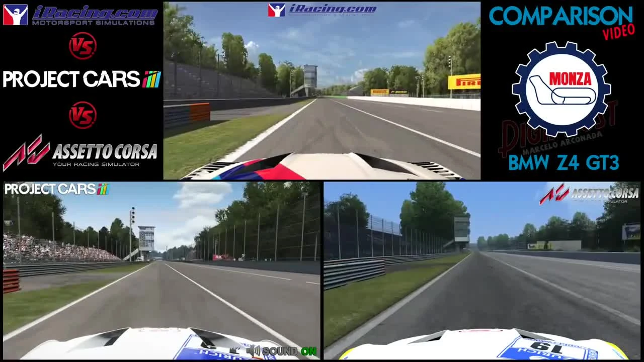 Сравнение графики и звука iRacing Vs Project CARS Vs Assetto Corsa на трассе Monza