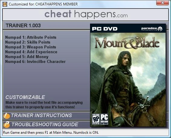 Mount & Blade: Трейнер (+6) [1.003]