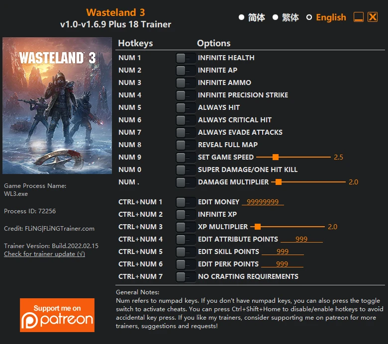 Wasteland 3: Трейнер/Trainer (+17/+18) [1.0 - 1.6.9] {FLiNG}