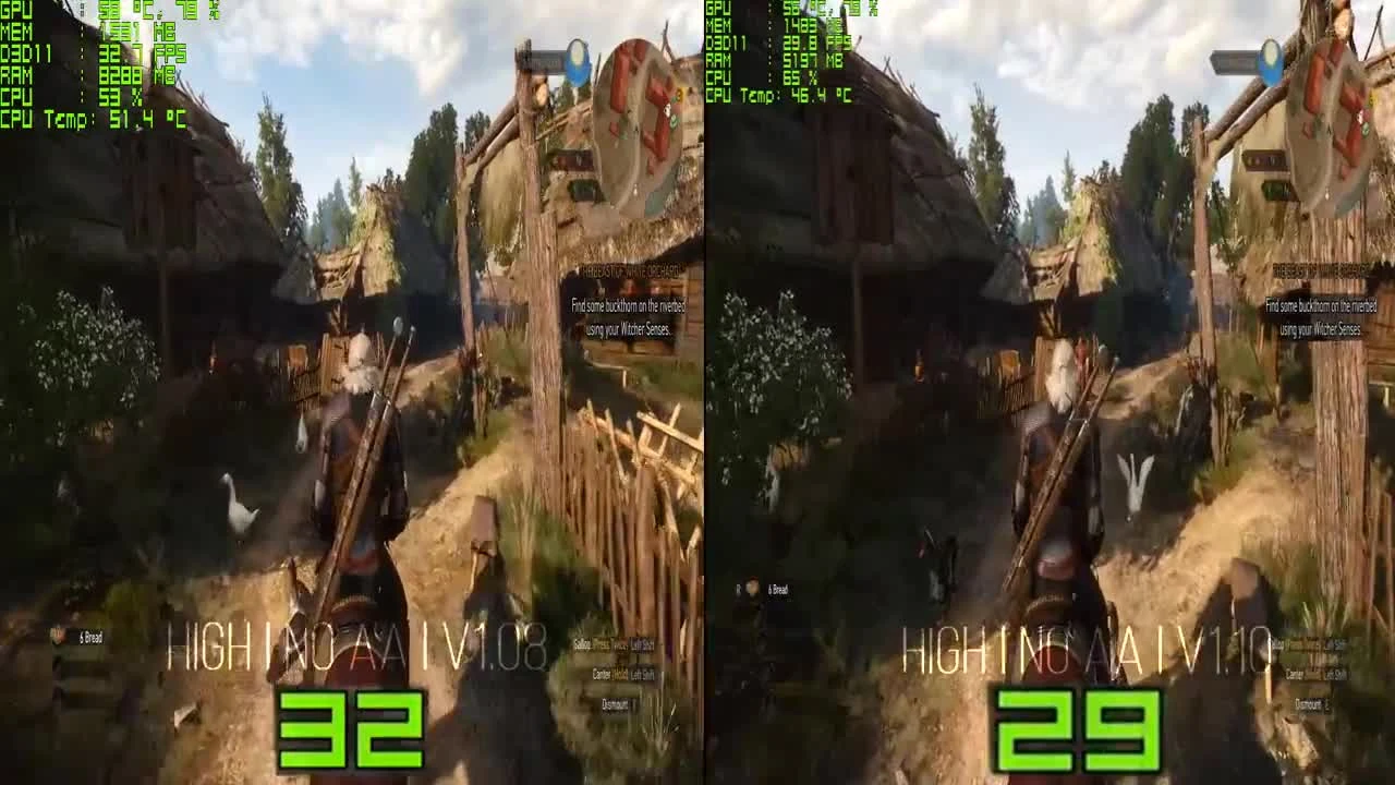 Witcher 3 | V1.08 vs V1.10 | R9 280X | FX 8350 | FPS Test