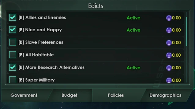 Stellaris: Чит-Мод/Cheat-Mode (Edicts++ / Чит-Указы)