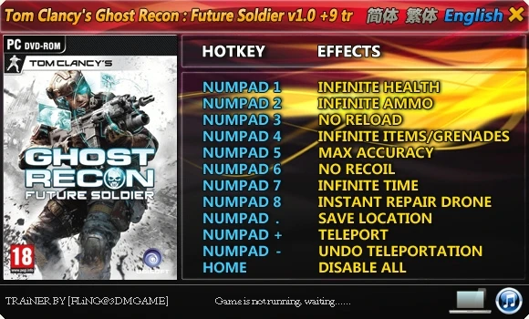 Tom Clancy's - Ghost Recon Future Soldier: Трейнер/Trainer (+9) [1.0] {FLiNG}