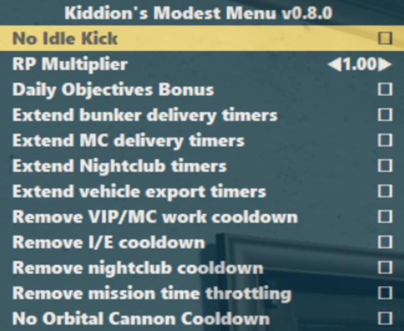 Grand Theft Auto 5 "Чит-Мод - Kiddion's Modest External Menu" [1.0.1]