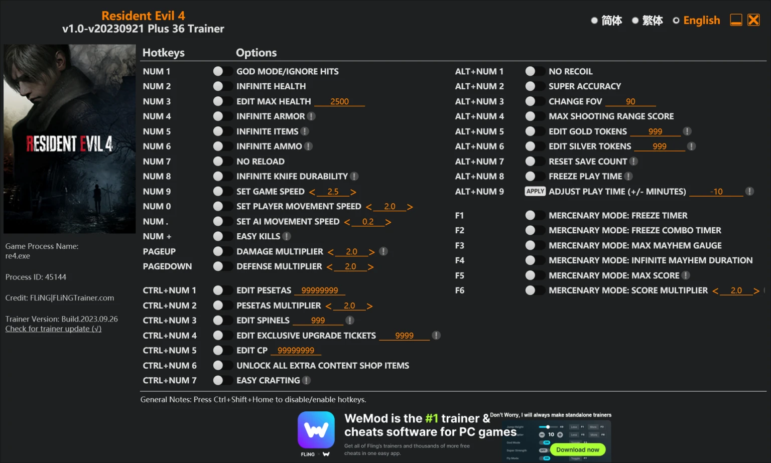 Resident Evil 4 Remake "Трейнер +36" [1.0 - UPD: 21.09.2023 + EMPRESS] {FLiNG}