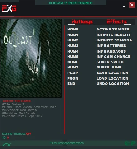 Outlast 2: Трейнер/Trainer (+8) [1.0] {FutureX}