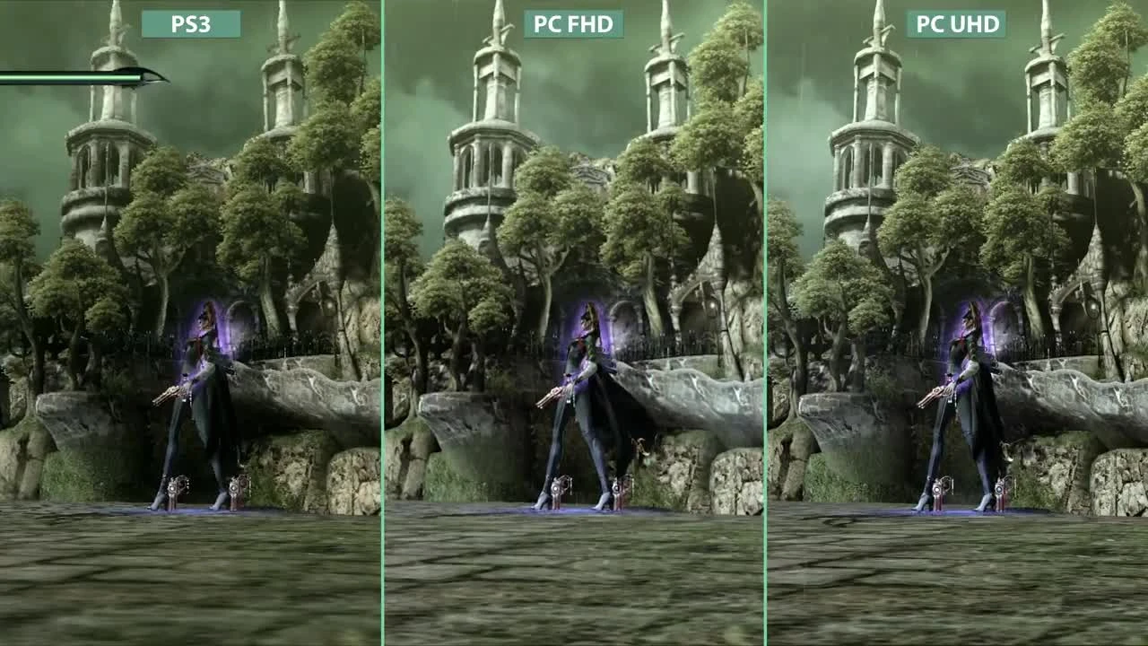 Bayonetta - PC 4K vs. PS3 vs. PC 1080p Graphics Сравнение