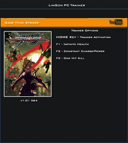 Strider: Трейнер/Trainer (+3) [1.01: 64 Bit / Fixed Version] {LinGon}