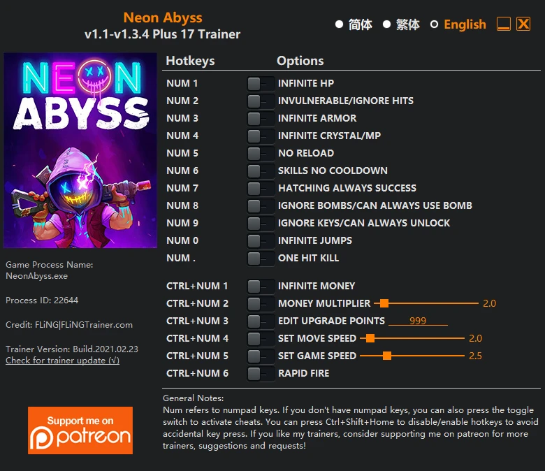 Neon Abyss: Трейнер/Trainer (+16/+17) [1.1 - 1.3.4] {FLiNG}