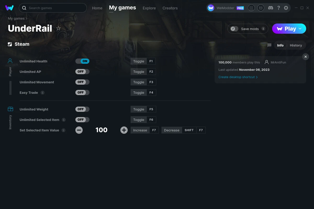 Under Rail "Трейнер +7" [UPD: 06.11.2023] {MrAntiFun / WeMod}