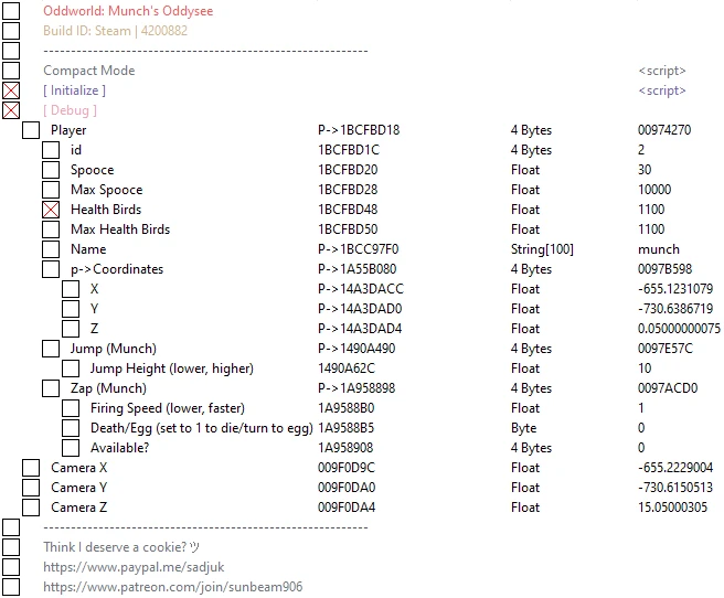 Oddworld: Munch's Oddysee: Таблица для Cheat Engine [UPD: 05.05.2021] {SunBeam}