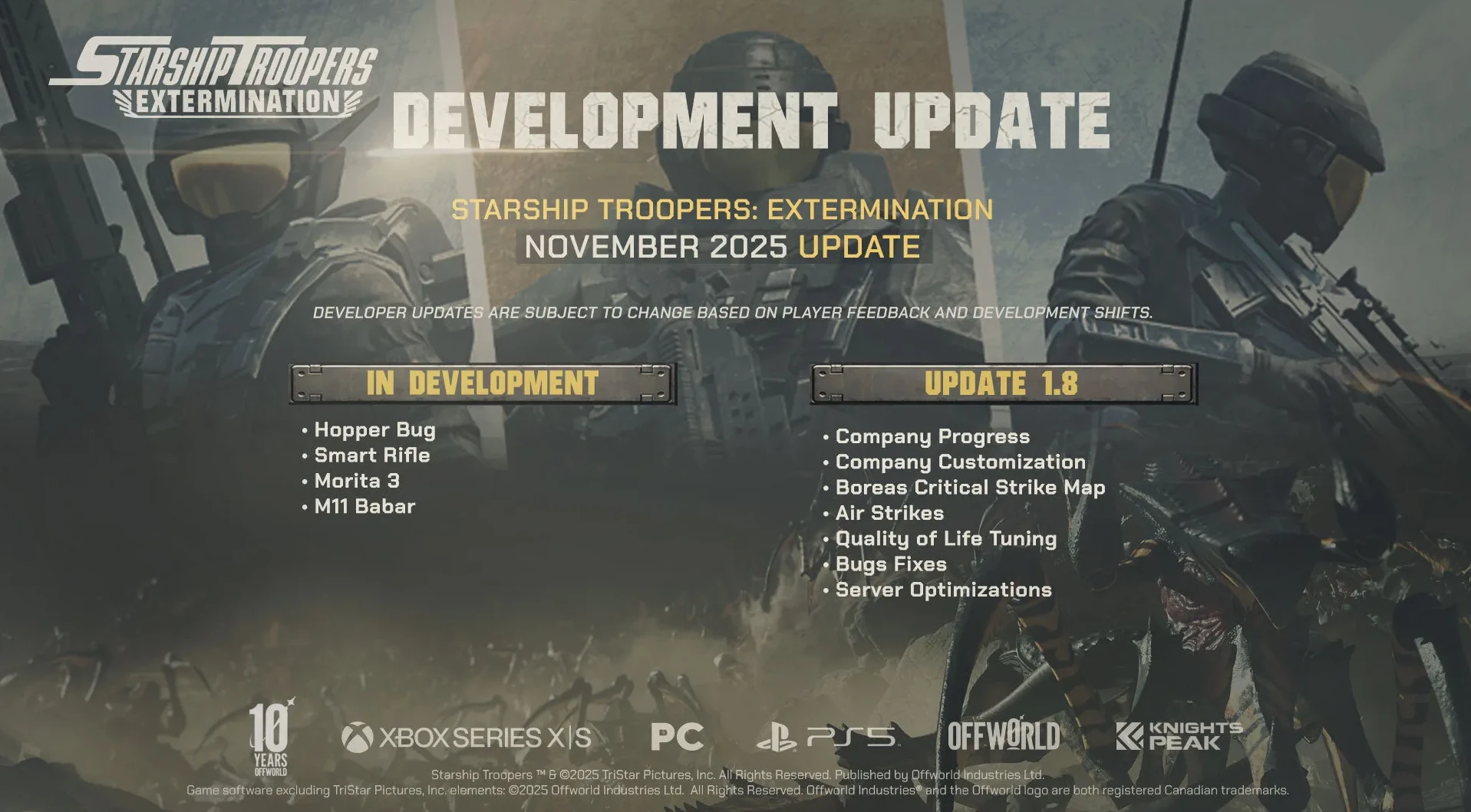Starship Troopers: Extermination получит авиаудары и систему прогрессии компаний в обновлении 1.8