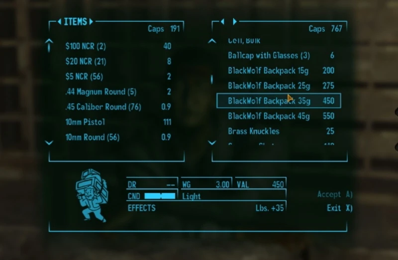 Fallout: New Vegas "BlackWolf Backpacks"