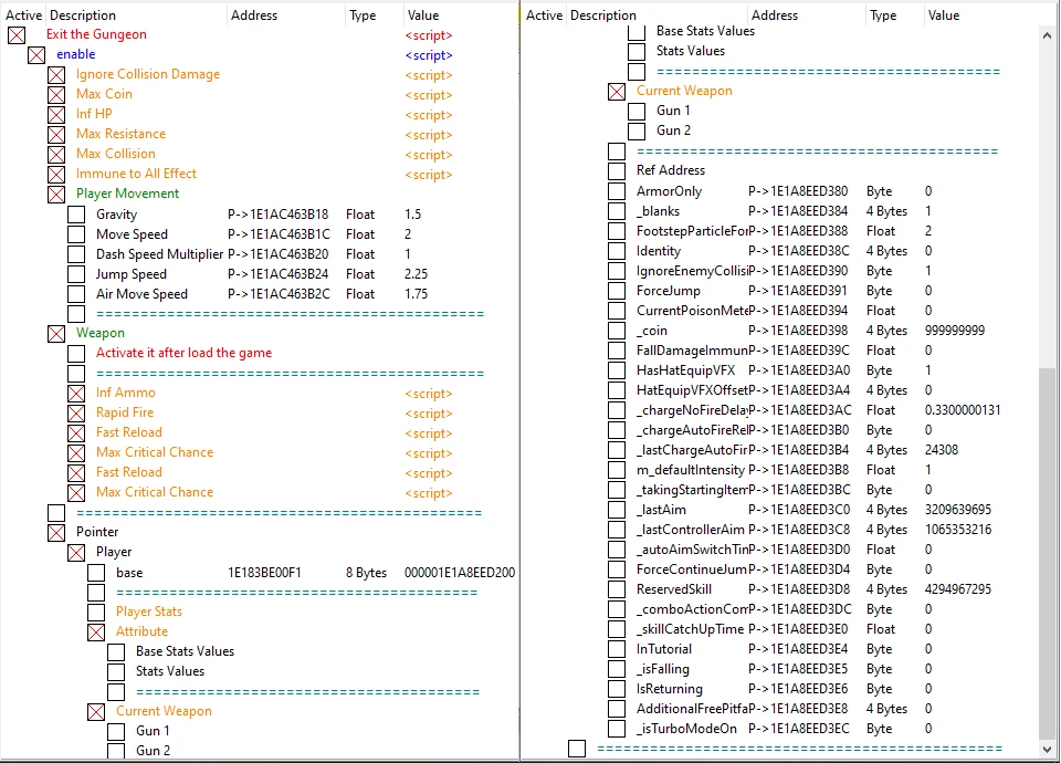 Exit the Gungeon: Таблица для Cheat Engine [UPD: 28.04.2021/2.1.3] {aanpsx}
