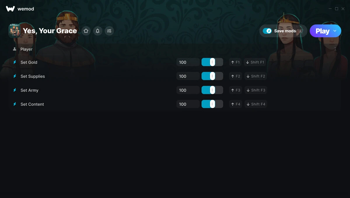 Yes, Your Grace "Трейнер +4 от WeMod: Золото, припасы, армия и пр"