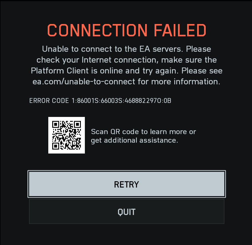 Невозможно подключиться к серверам EA "Ошибка 1:86001S:66003S:4688822970:0B"