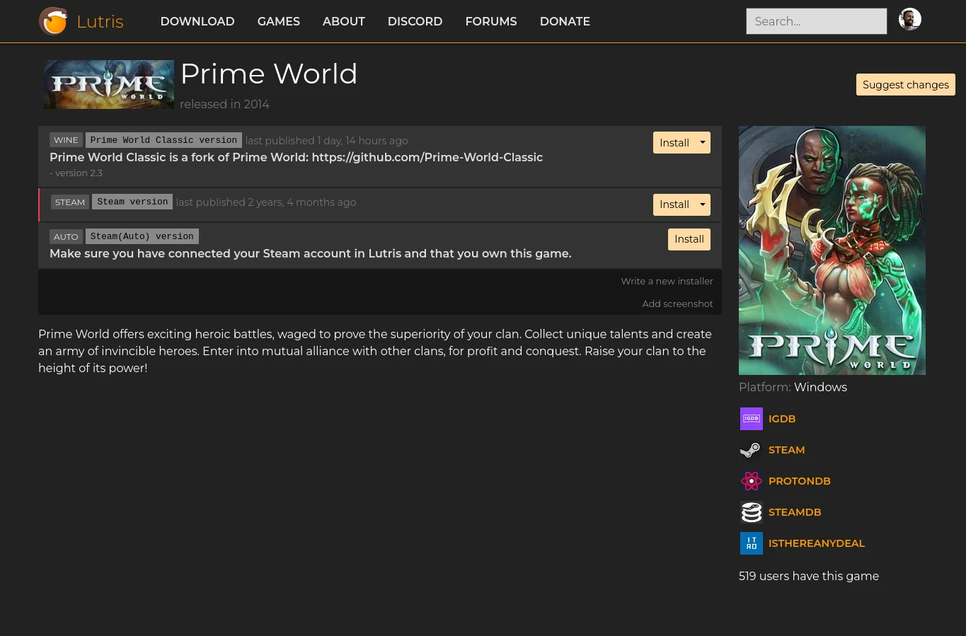 Классическая версия Prime World появилась в Lutris