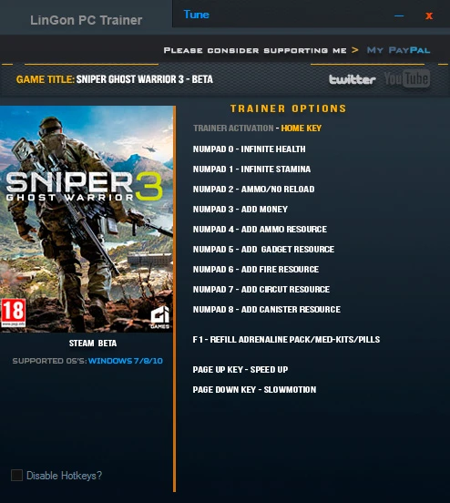 Sniper: Ghost Warrior 3: Трейнер/Trainer (+12) [Beta] {LinGon}