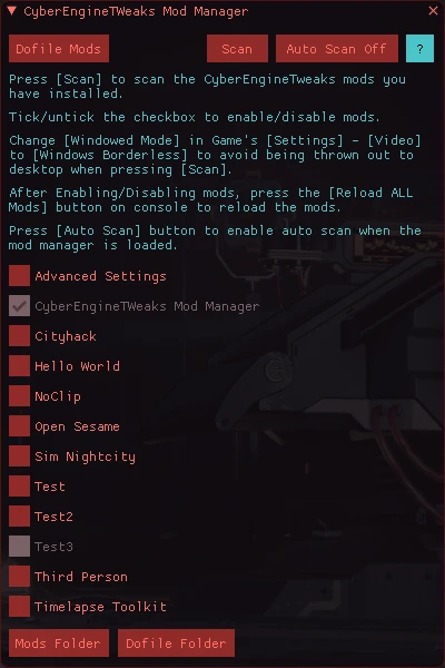 Cyberpunk 2077: Чит-Мод/Cheat-Mode (Игровой менеджер модов для Cyber Engine Tweaks)