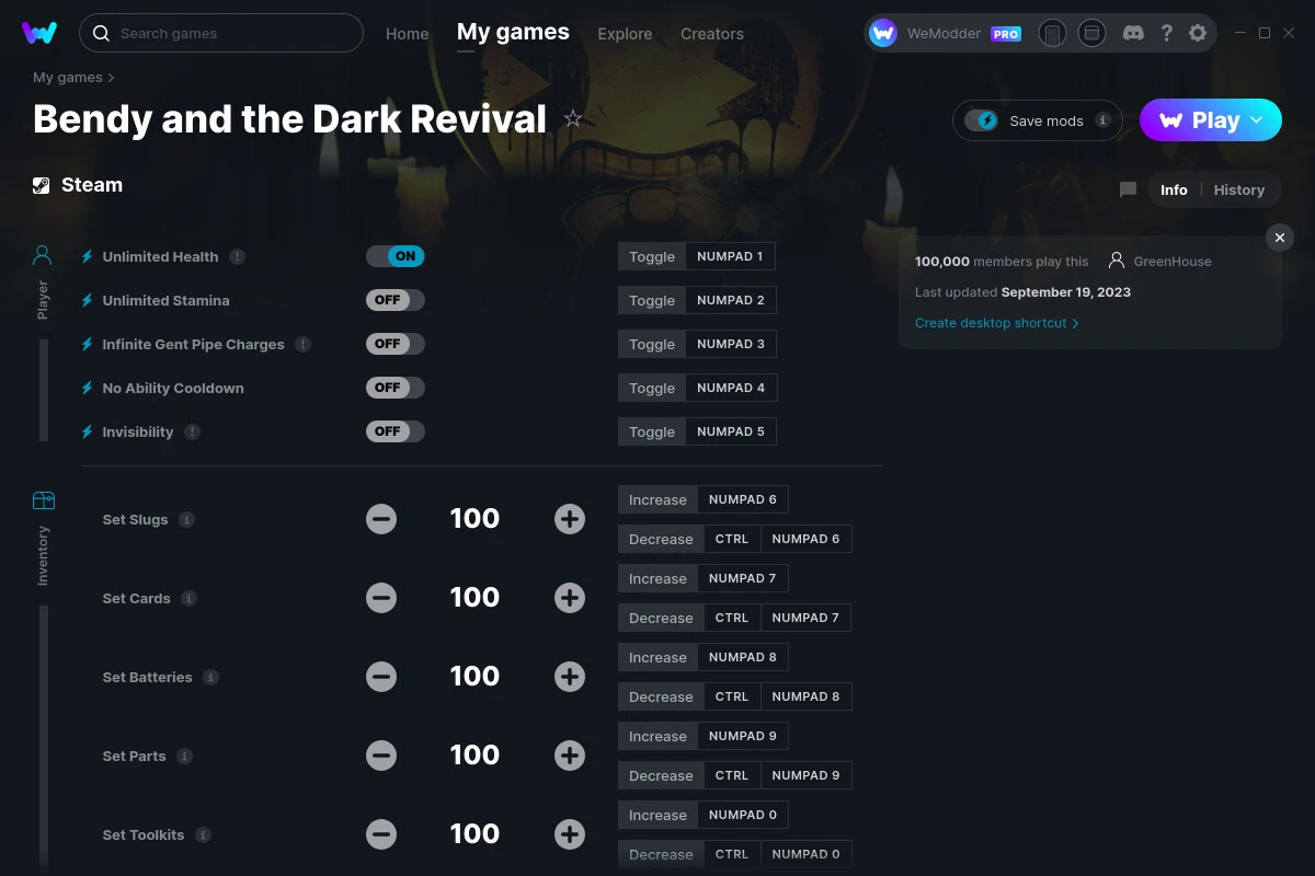 Bendy and the Dark Revival "Трейнер +22" [UPD: 19.09.2023] {GreenHouse / WeMod}