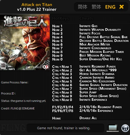 Attack on Titan: Трейнер/Trainer (+22) [1.0] {FLiNG}