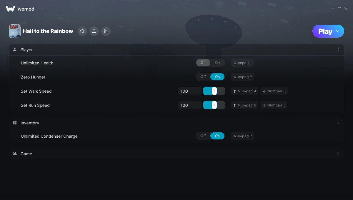 Hail to the Rainbow "Трейнер +6 от WeMod: Редактор игрока, инвентаря и скорости"