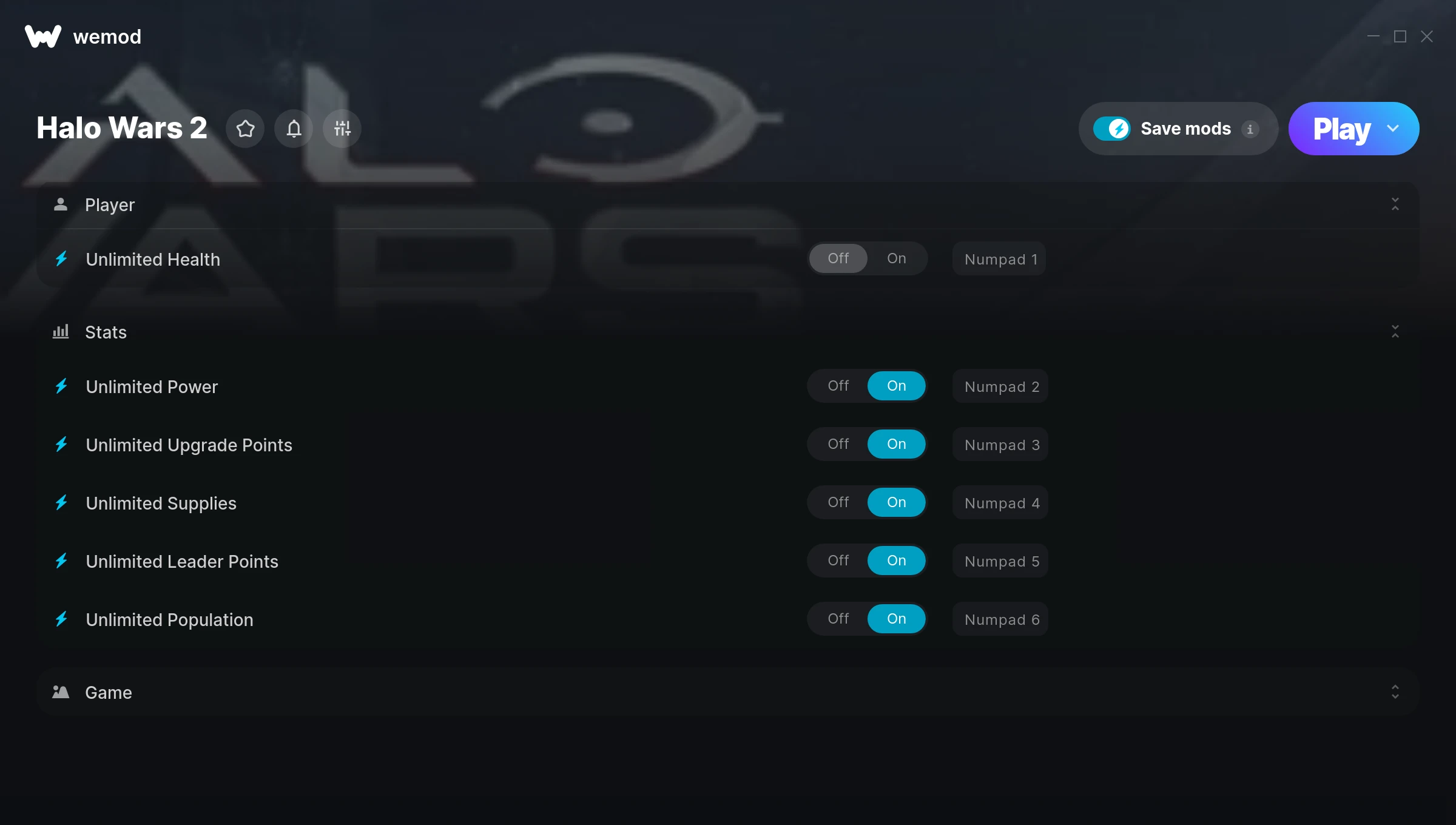 Halo Wars 2 "Трейнер +8 от WeMod: Здоровье, энергия, быстрое строительство юнитов и зданий"