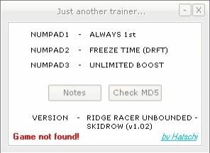 Ridge Racer Unbounded: Трейнер/Trainer (+3) [1.2] {HoG/Hatschi}
