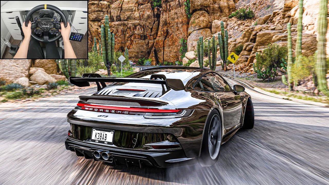 Геймплей с рулем Porsche 911 GT3 в Forza Horizon 5